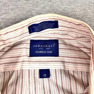 Towncraft Oxford Men's Shirt Stripe 18 White Short Sleeve Button Up Wrinkle Free